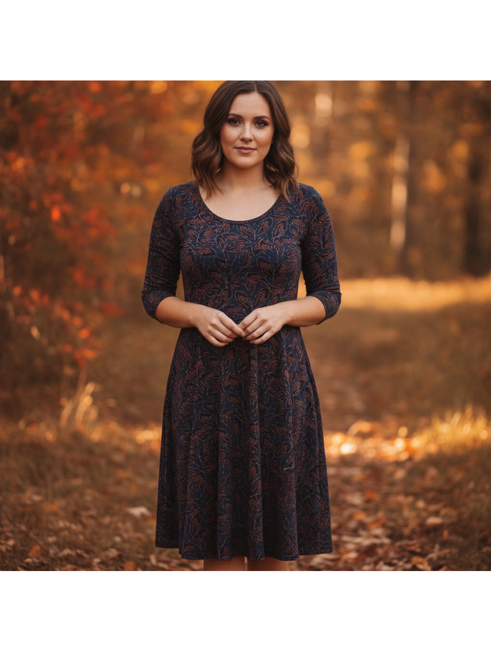 LuLaRoe Nicole Dress XL Green with Red & Gold Leaf Bohemian Spring Lightweight